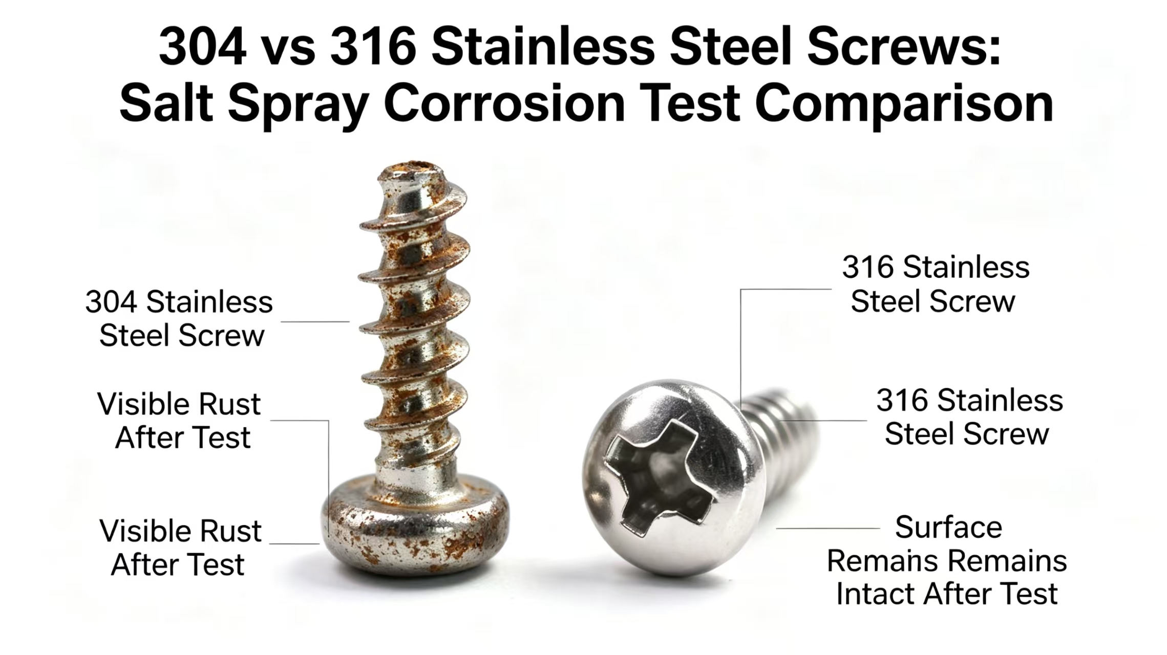 rusted carbon steel screw vs intact 304 stainless steel screw